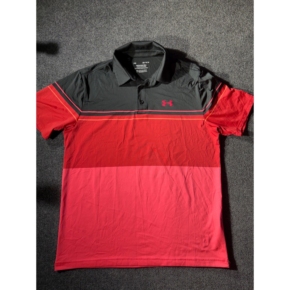 Under Armour Playoff Polo Mens Large Red Grey Good Colorblock Golf Shirt 1327037